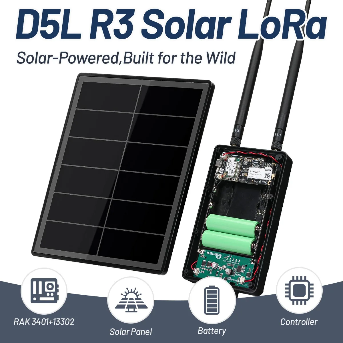 D5L-R3 High-power Solar Mesh Repeater Kit Built in WisMesh 1W Booster LoRa Module NRF52840 30dBm Compatible Meshtastic&Meshcore