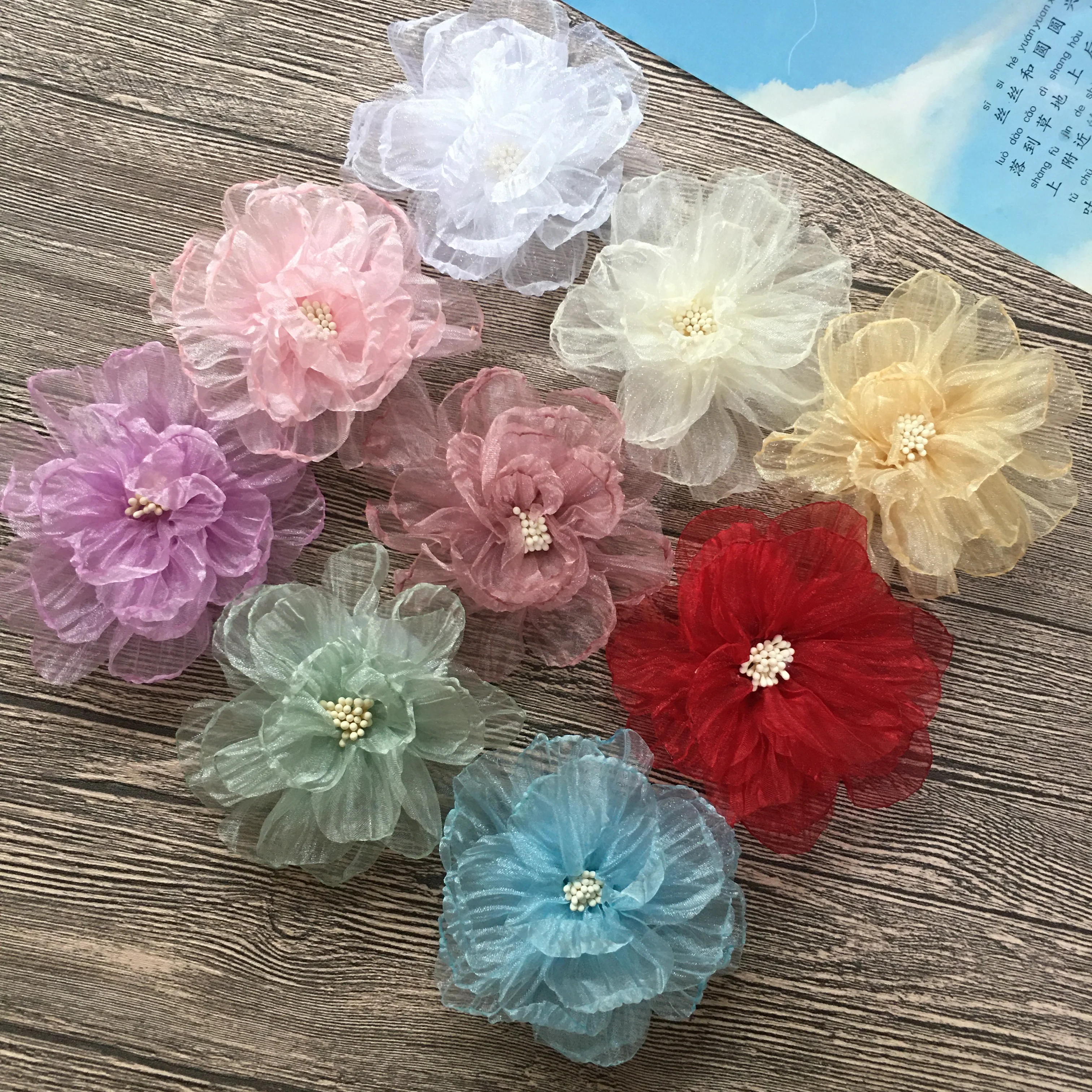 

Bulk 10pcs/Lot 3.6" Handmade Burned Rosette Flower Head Flat Back For Dress Wedding Home Decoration Pets DIY Accessories