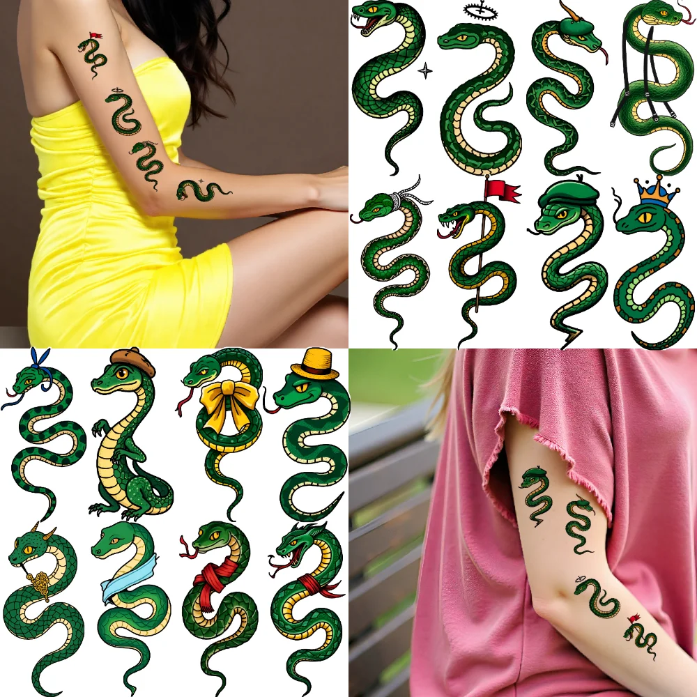 

28pcs Temporary Tattoo Green Waterproof Long-lasting Body Stickers Accessories Snake Tattoos Temporary Tattoo Stickers For Arms