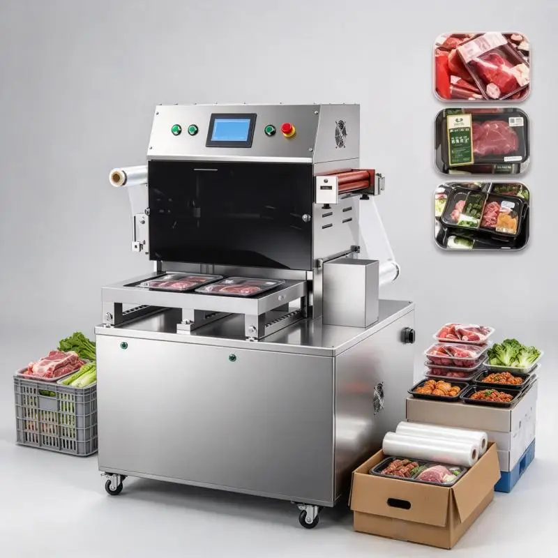 Industrial MAP Packaging Machine Automatic Gas Flushing Food Tray Sealing Equipment for Fresh Products