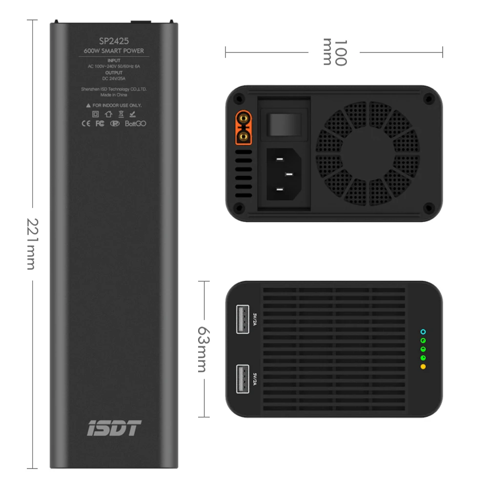 ISDT SP2417 400W/SP2425 600W/SP2433 800W caricabatteria RC ad alta potenza/interruttore controllo intelligente con ricarica USB a LED per modelli RC