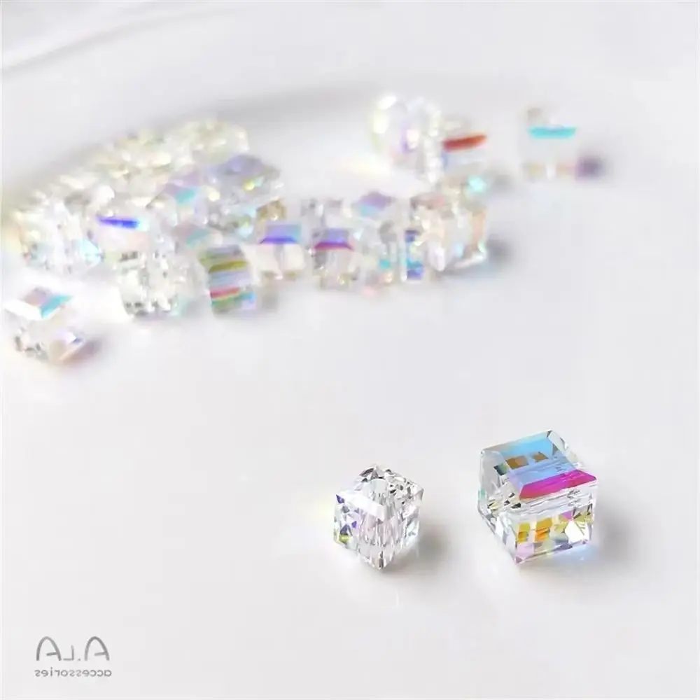 

Austrian crystal beads aurora sugar cube elements DIY earrings Magic color clavicle necklace jewelry accessories