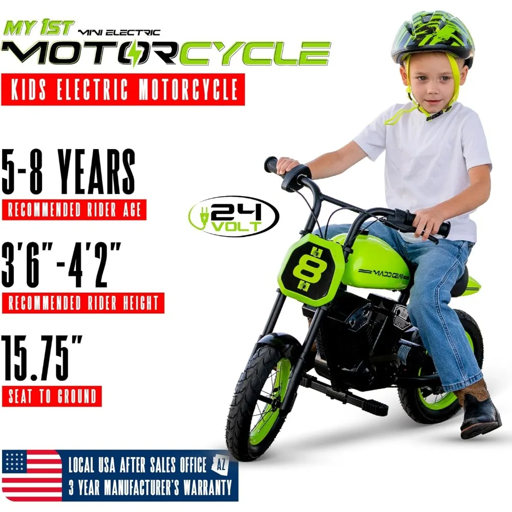 24-Volt Mini Electric Motorcycle for Kids - Dual Speed Up to 10 MPH, 12-Inch Road Tires, 7.5 Mile Range, 110 lbs Max Capacity