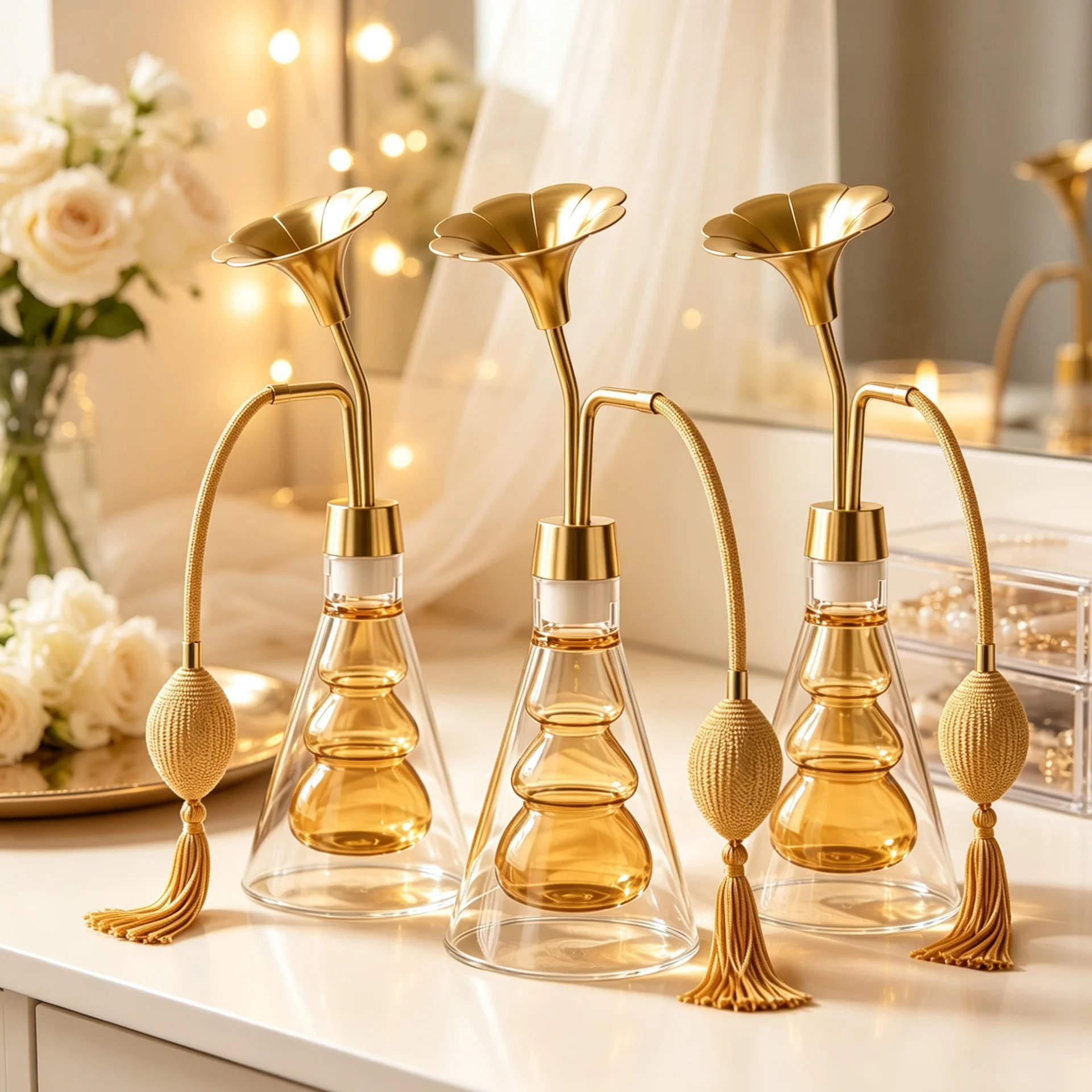 Gourd Shape 100ml Brass Glass Perfume Bottle Squeeze Pump Refillable Perfume Tester Bottle Wedding Party Decoration Gift