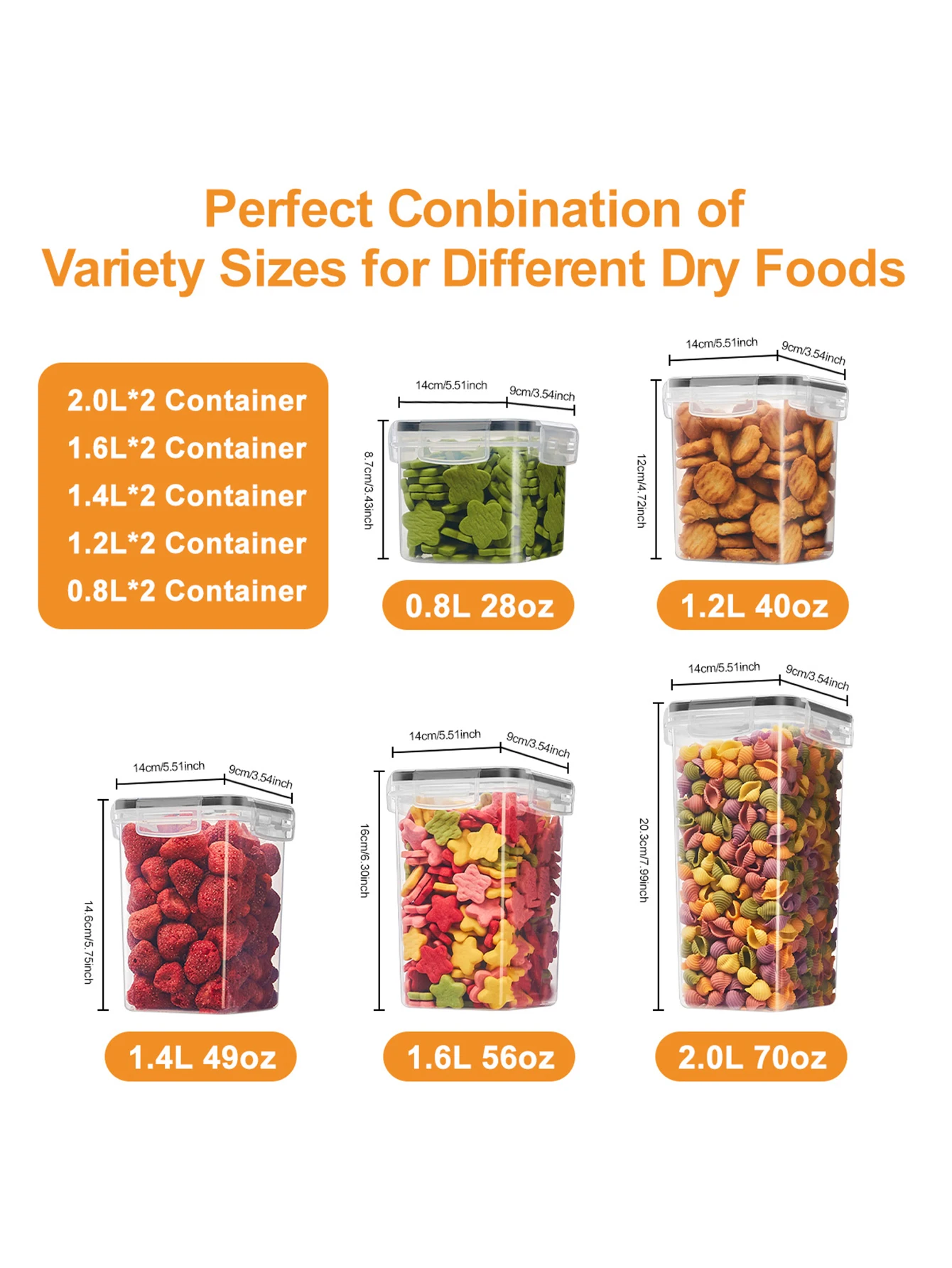 20pcs，Air-tight food storage containers with labels flour, sugar, salt, pepper, grains, tea, nuts and coffee beans