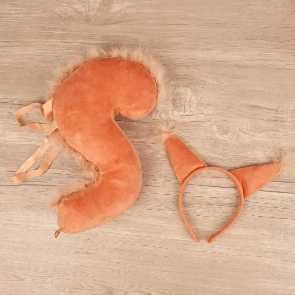 Animal Squirrel Costume Set Ears and Tail Set Headband for Animal Cosplay Birthday Party Accessories Halloween