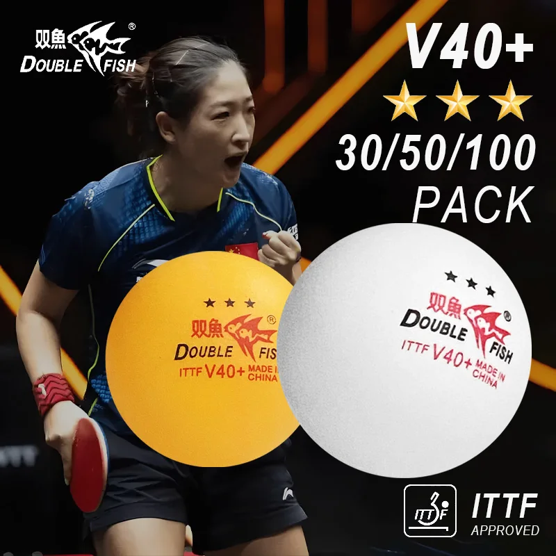 

Мячи для настольного тенниса Double Fish V40+ с одобрением ITTF, 3 звезды, премиум-класса, из ABS-пластика с швом, для соревнований, 30/50/100 штук в упаковке