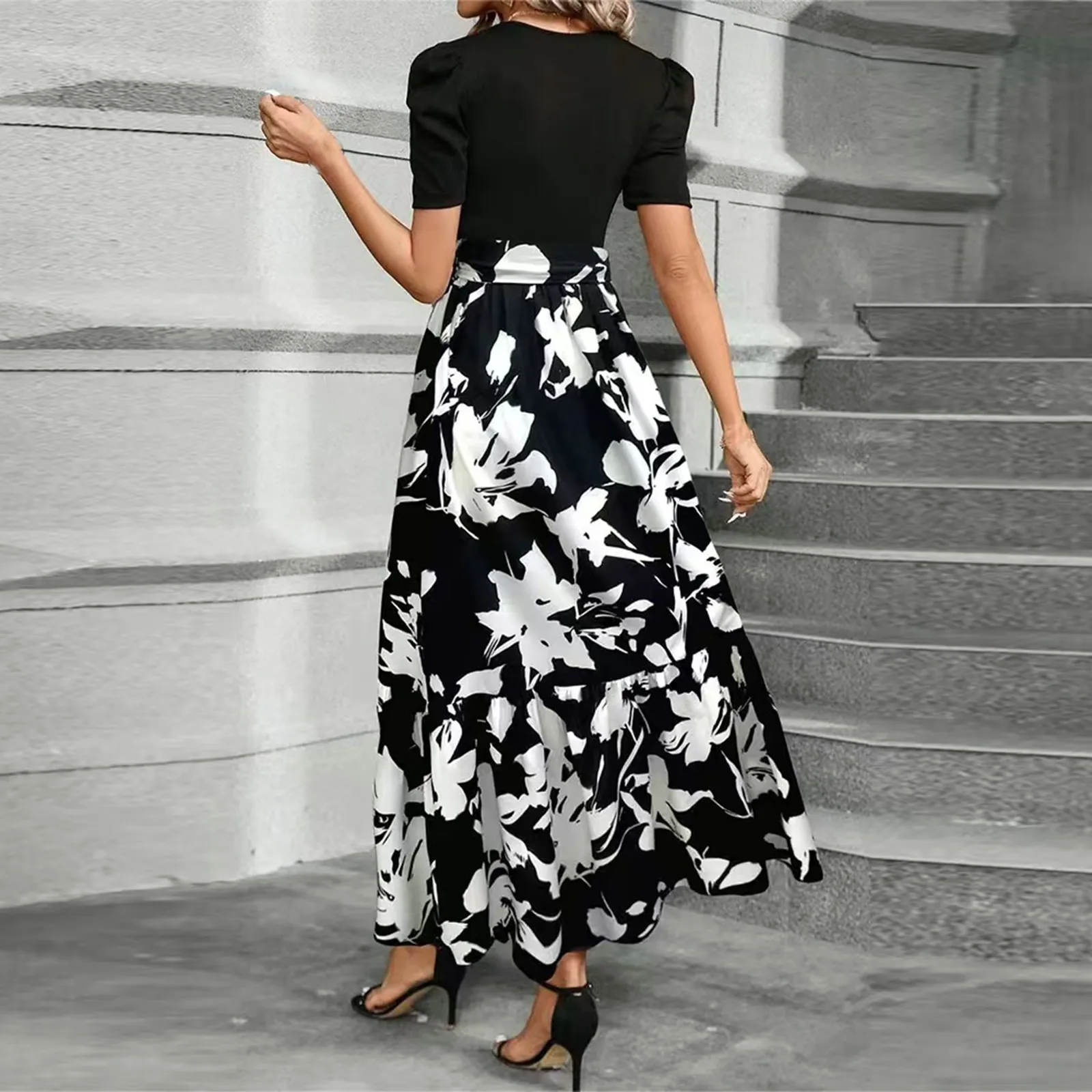 Dresses Elegant Office Lady Outfits A-line Lace-up Slim Fit Waist Ruffle Hem Skirt Women Dress Summer vestidos de mujer casuales