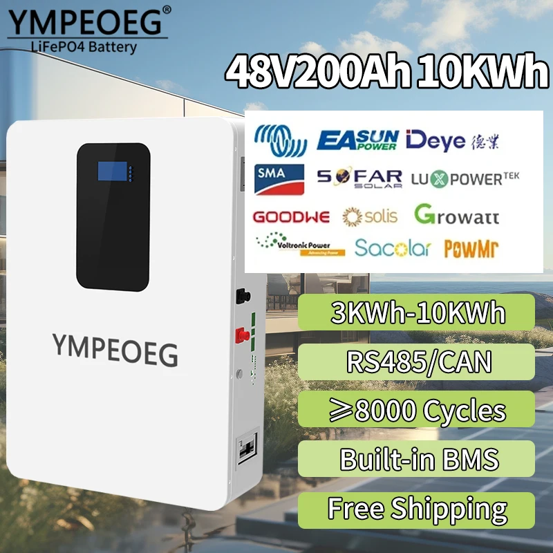 100% Full Capacity 48V50Ah/100Ah/200Ah Brand New Grade A LiFePO4 Battery Pack 10KWh 8000 Cycles Built-in BMS Energy Storage