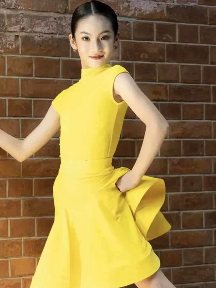 فستان لاتيني بأكمام قصيرة لقاعة الرقص الأخضر للفتيات والرقص الأمريكي رومبا تشا تشا سامبا تانجو زي المنافسة ملابس الأطفال #5