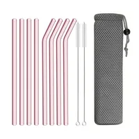 Pink Glass Straw Reusable Drinking Straw Borosilicate Glass Tube Straws for Drinks Cocktail with Cleaning Brush Bar Accessories