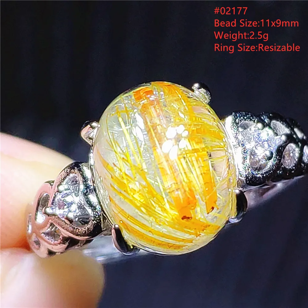 Natural Gold Rutilated Quartz Adjustable Ring 925 Silver Cat Eye Rutilated Ring Rare Women Men Jewelry AAAAAA