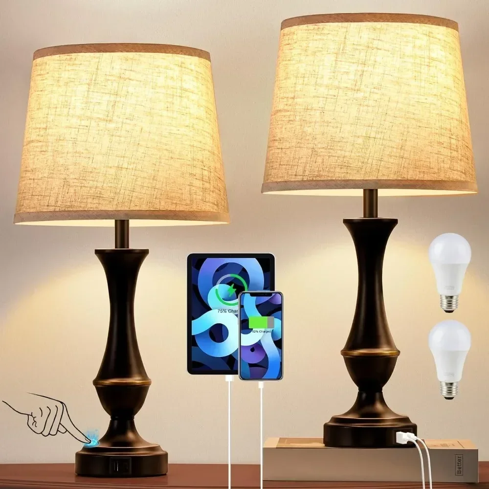 

Touch Lamp 2 Piece Set-Bedside Table Lamp with USB C A, 3-Way Dimmable Living Room Bedside Lamp 스탠드 조명 lampara colgante