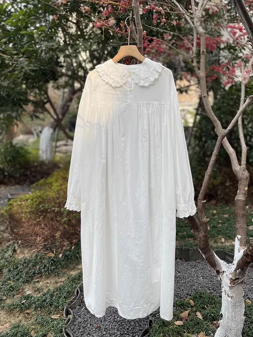 Saia Longa de Algodão Princ Sle, Solta e Oversized, Estilo A-Line, Camada Fina e Transparente, Gola de Boneca, Vestuário Casual