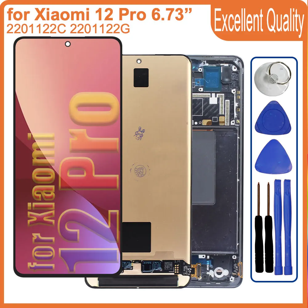 AMOLED LCD for Xiaomi Mi 12 Pro 2201122C LCD Display Touch Screen Digitizer Replacement for Mi 12 Pro 2201122G LCD With Frame