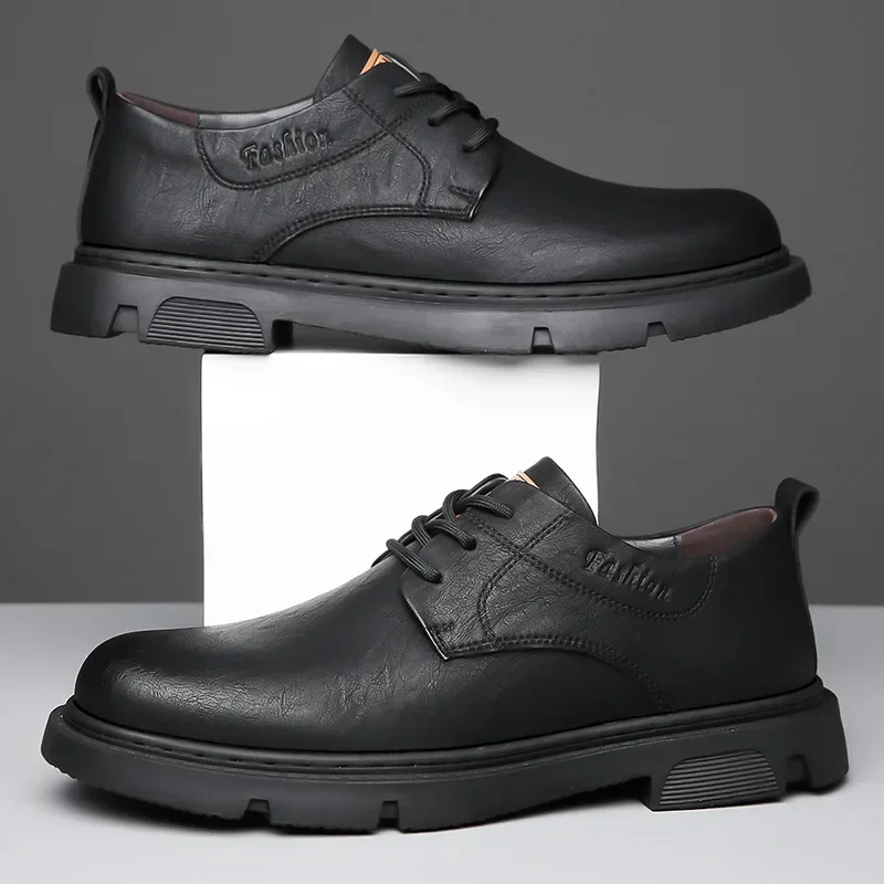 Sapatos plataforma de couro de vaca para homens, sapatos Derby, botins baixos, sapatos masculinos de trabalho, moda casual, novo designer, outono