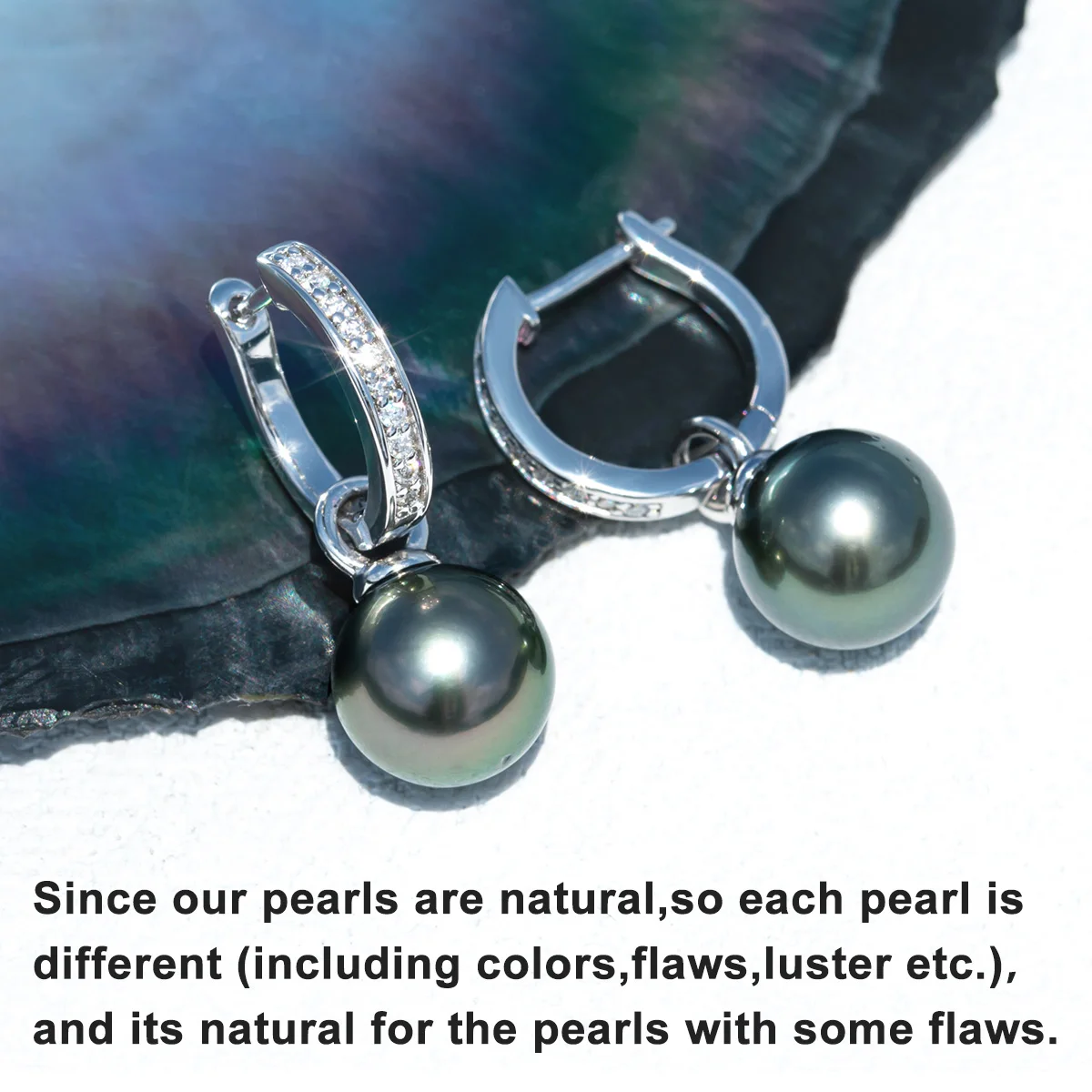 AnuJewel 10-11mm Natural Tahitian Black Pearl Multipurpose Earrings Sliver Moissanite Huggie Hoop Pearl Earrings Wholesale