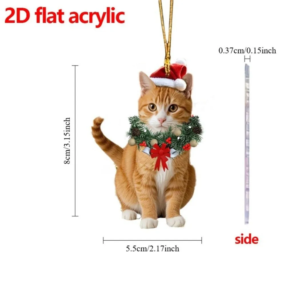 2D Flat Design Acrylic Cat Pendants Animal-Themed Cute Christmas Tree Ornaments Festive Exquisite Craftsmanship Car Key Pendant