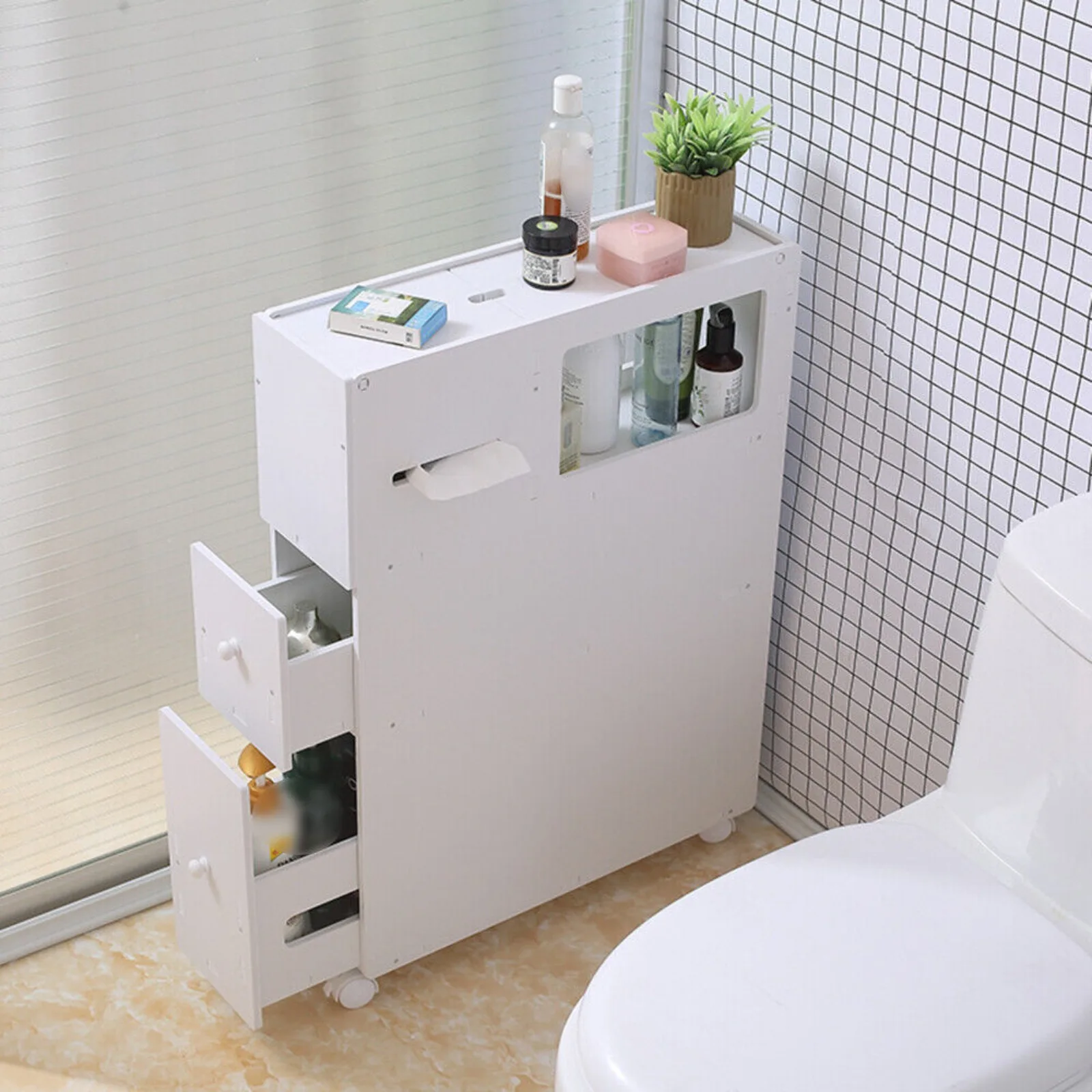 

Bathroom Floor Cabinet Storage Organizer with Shelf Free Standing Cabinet White United States