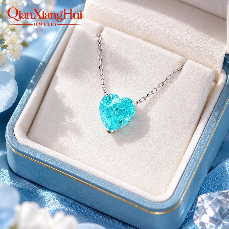 10mm heart shape lab grown YAG neon Paraiba blue and green S925 Silver  Pendant Jewelry gift necklace