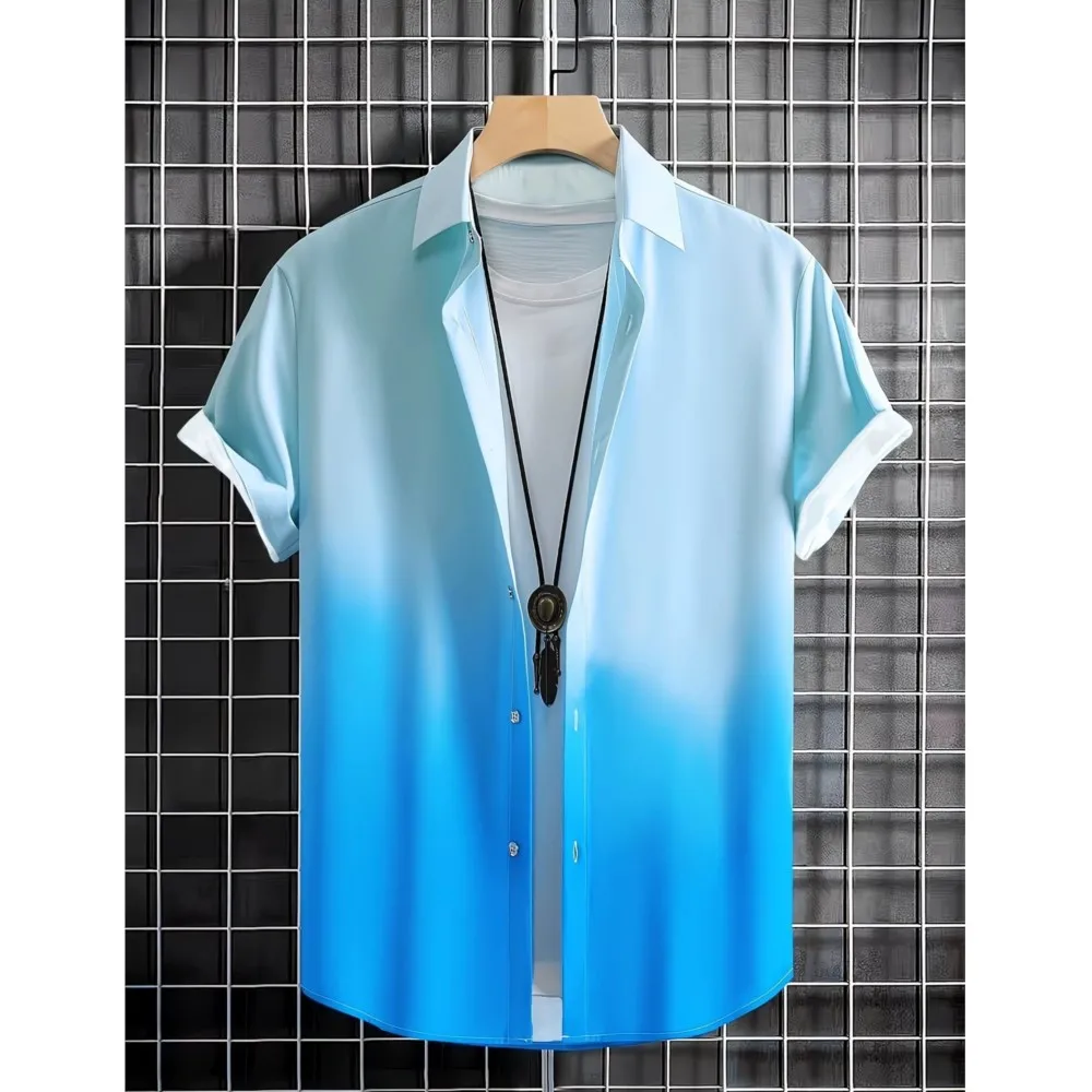 2026 Menswear Clothing Simple Style Fashionable Contrast Gradient Irregular Printed Men's Shirt Camisas Masculina Shirts For Man