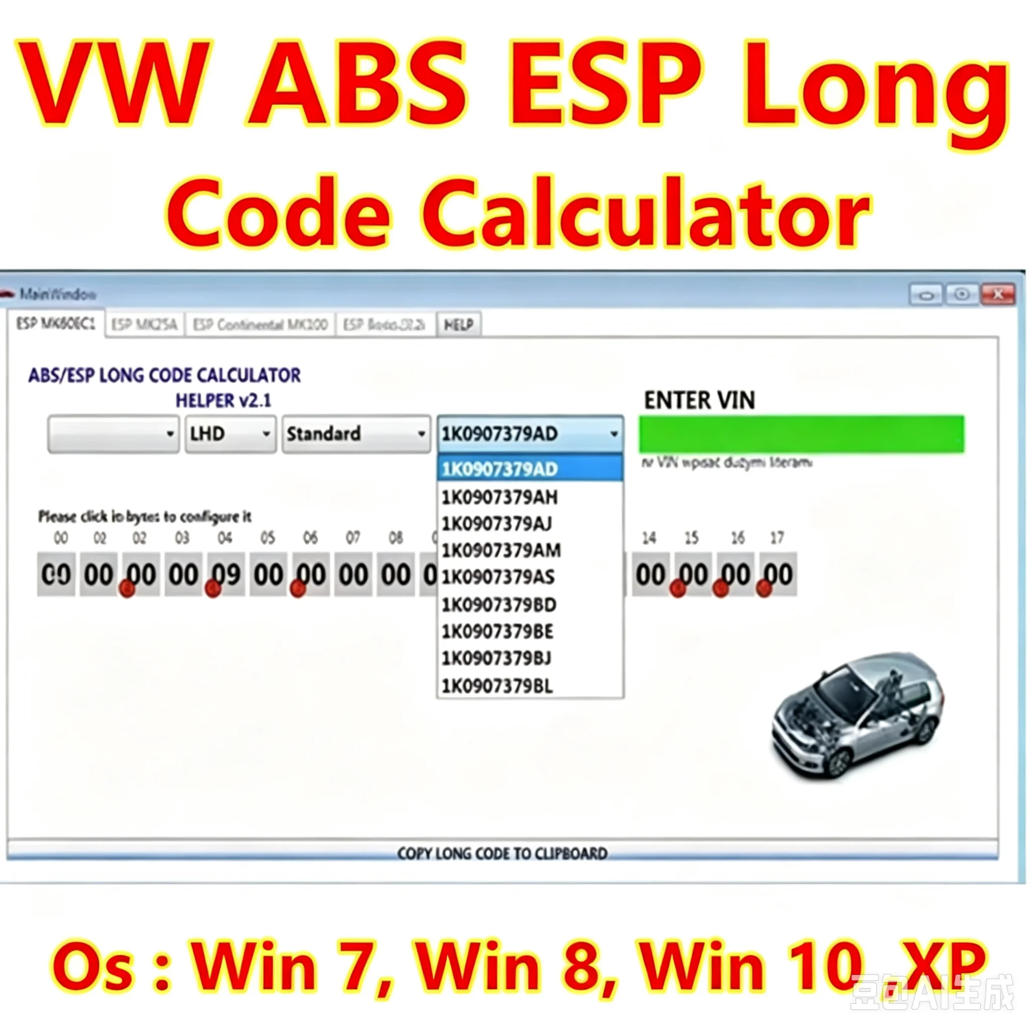 Hot Sales for VW ABS ESP Long Code Calculator Helper MK60EC1 ABS ESP Long Code Calculator Software + Unlimited Installation
