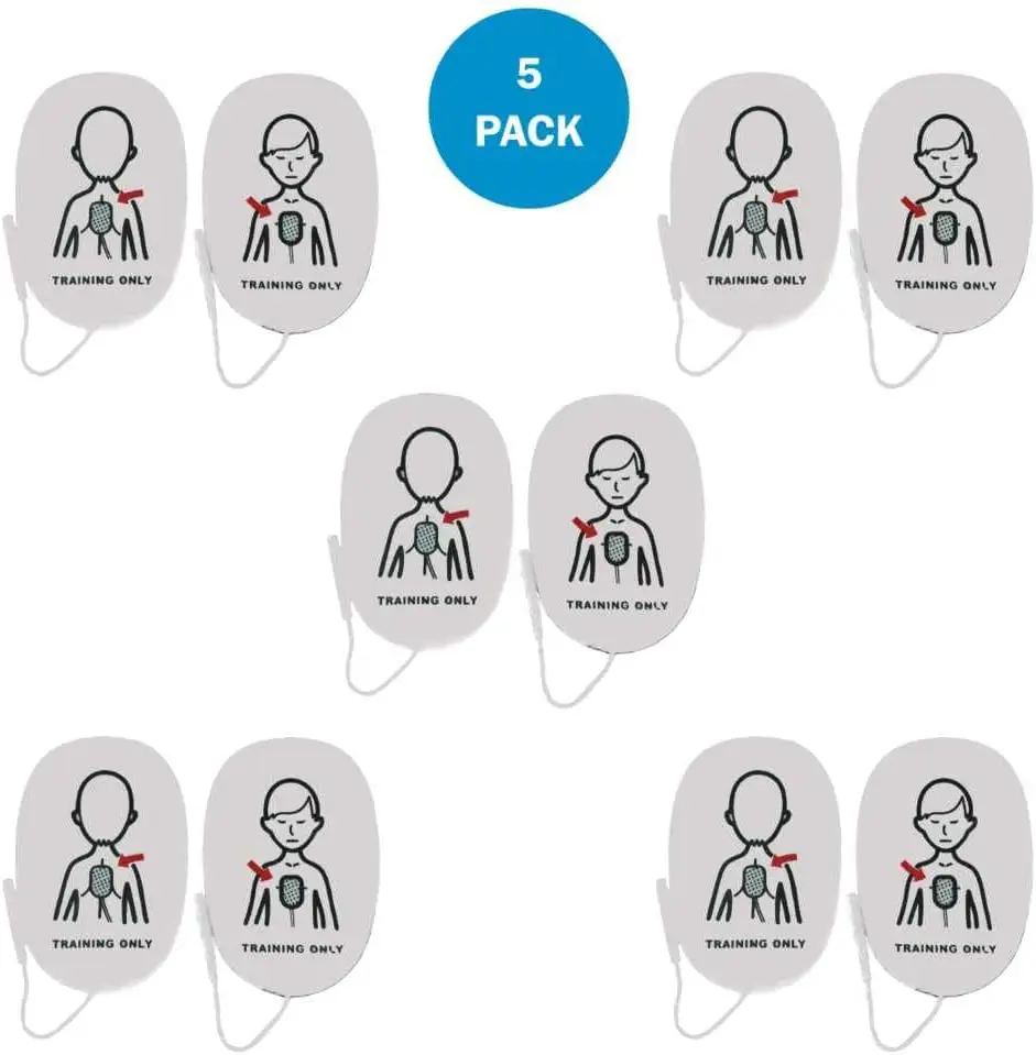 5 عبوات، وسادات تدريب الأطفال/الأطفال من AED للتدريب فقط، وسادات أقطاب كهربائية بديلة، تستخدم مع مدرب XFT-120C+ XFT-120C AED