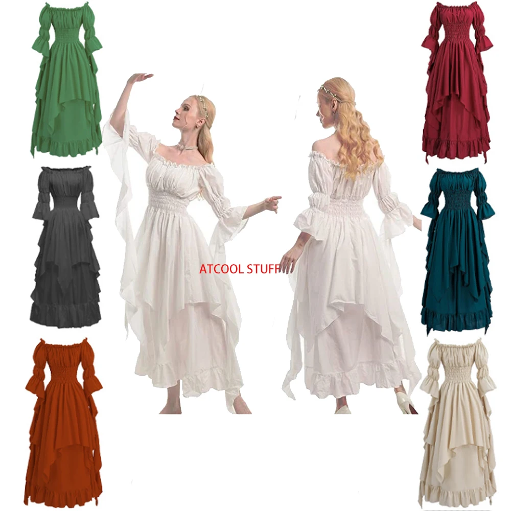 Women Medieval Victorian Era Layer Dress Celtic Ruched Bodice Fairy Goddness Costume Renaissance Ladies Vestido Princess Outfit