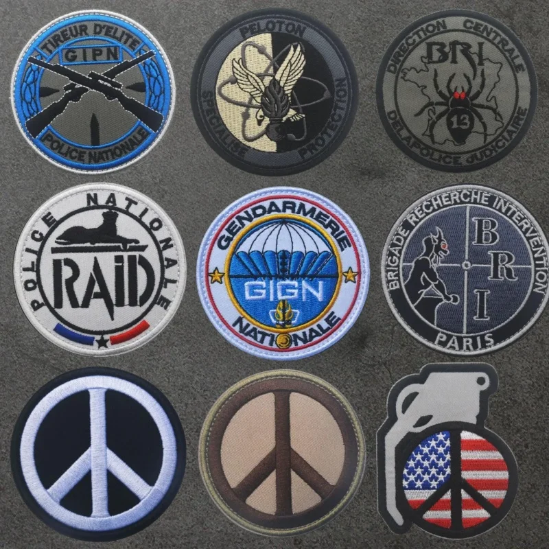 

GIGN GIPN BRI Embroidery Tactical Patches Hook&Loop Patch Military Anti War Peace Sign Morale Badge Combat Backpack Applique