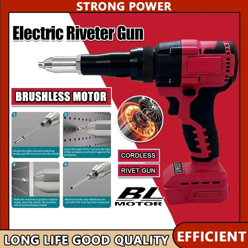 For Milwaukee 18V Battery Cordless Electric Riveter Gun 4.8MM Brushless Rivet Tool with LED Light for Riveting