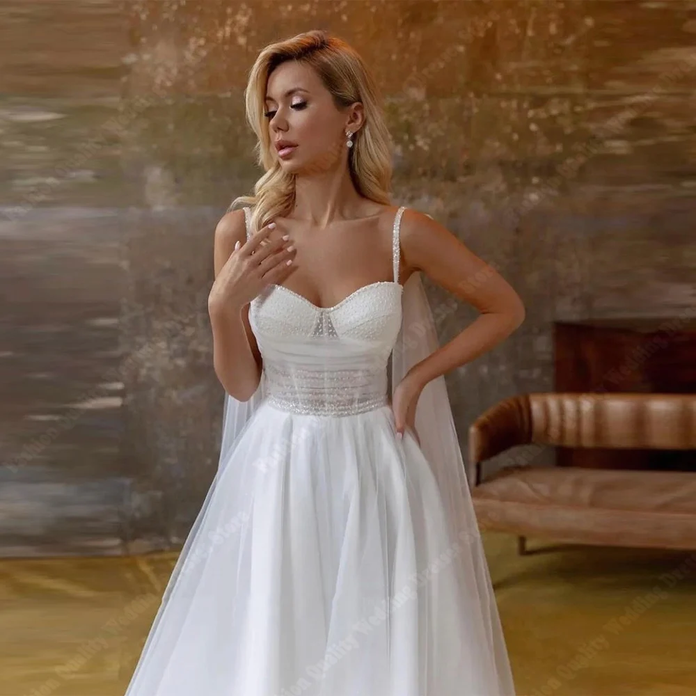 Vestidos De novia elegantes con cuello corazón para mujer, Vestidos De novia hechos a mano, línea A, diseño largo, 2024