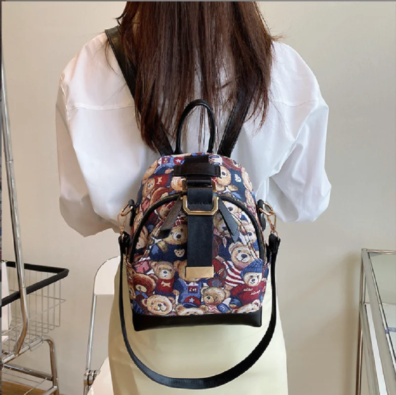 Imagem -06 - Urso Bonito Impressão Mochilas de Couro para Mulheres Alta Capacidade Casual Travel Shoulder Bags Girls School Bolsa Messenger Bolsa Nova Moda