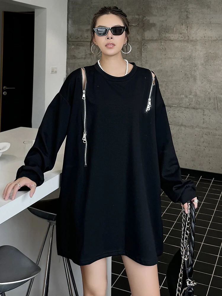 [EAM] Leopard Print Zipper Long Sweatshirt New Round Neck Long Sleeve Women Big Size Fashion Tide Spring Autumn 2023   1DH6950