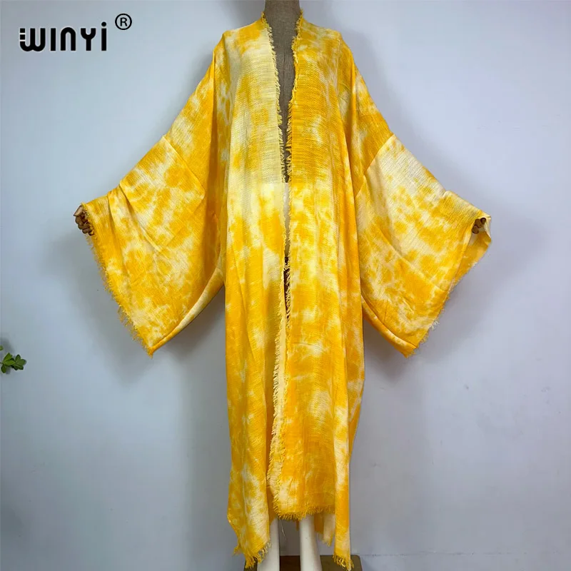 WINYI Europe Beach Cover Ups for Swimwear Women Tie Dye Elegant Kimono Swimsuit Cape Summer Dress 2023 Beachwear Outfits Sales