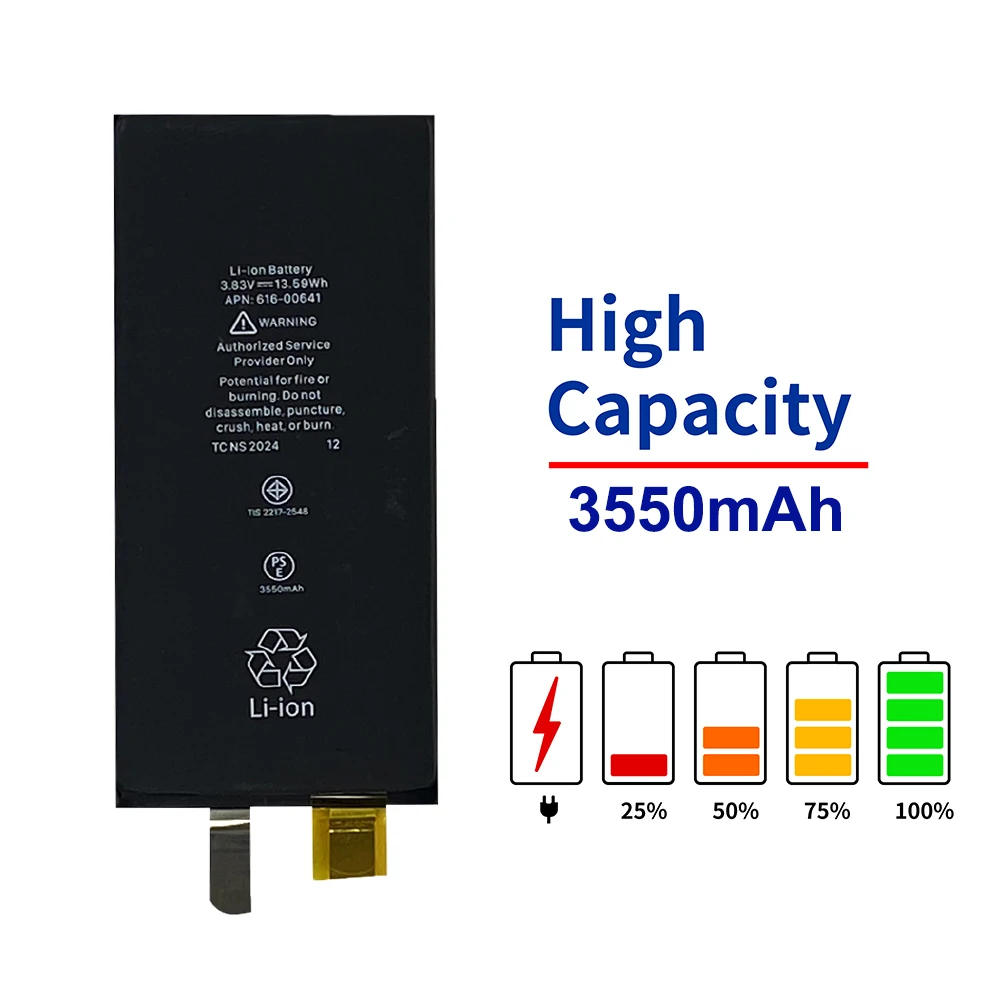 10pcs Rechargeable Battery Cell For iPhone XS XR X 12 13mini 14 15 Pro Max High Capacity 11 Battery No Flex Replacement Parts