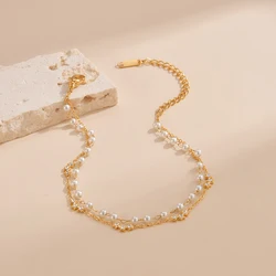 Romantic Imitation Pearls Wedding Bracelets Double Layers Stainless Steel Women Star Charms Engagement Jewelry Girlfriend Gifts