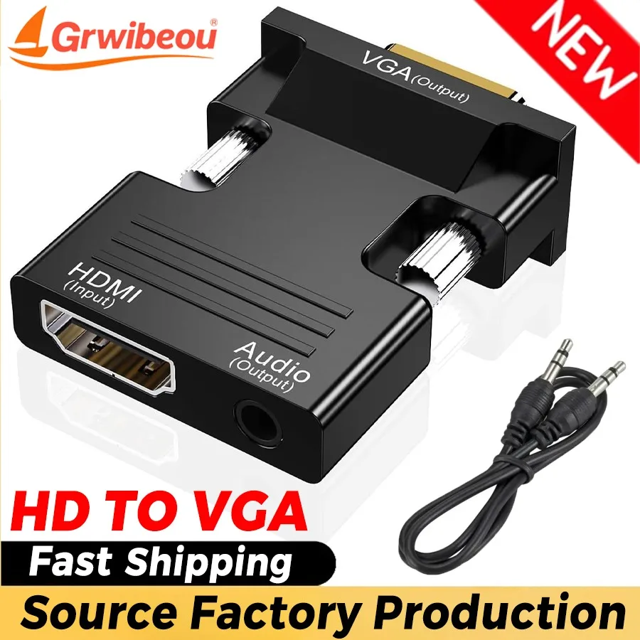 

HDMI-compatible To VGA Adapter HD 1080P Male To VGA Female Audio Output Cable Computer Set-top Box Converter with Audio Cable