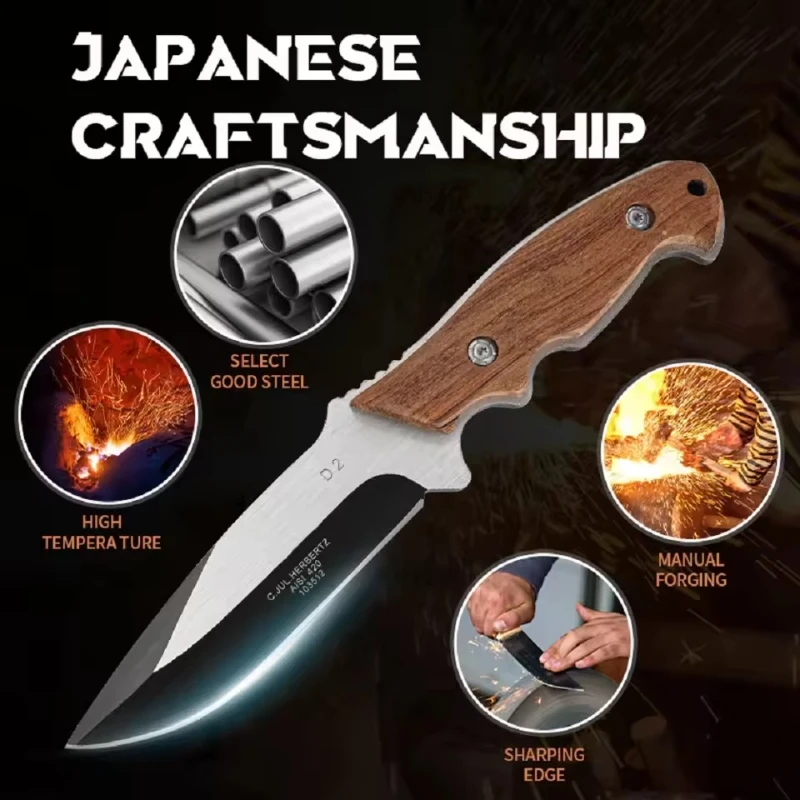 

1PC Stainless Steel Kitchen Knife High Hardness Cutting EDC Fixed Blade Wilderness Survival Knife Self-Defense Camping Knife