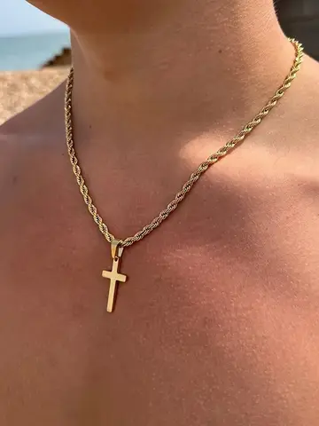New Stainless Steel Cross Pendant Necklace for Men Women Minimalist Gold Color Jewelry Male Female Necklaces Chokers Gifts 2024