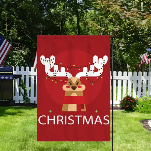 Merry Christmas Reindeer Garden Flag, 12×18in Double-sided Winter Xmas Yard Flag WWL UUN
