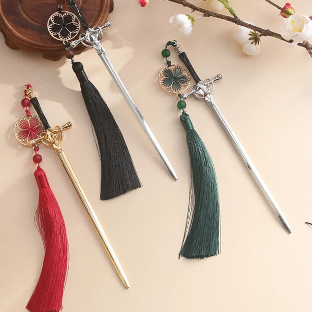 1pc Daily Jewelry Make Fashionable Vintage Sword Tassels Hairpin Headdress Chinese Style Sticks Ponytail Holder Hair Jewelry image 5