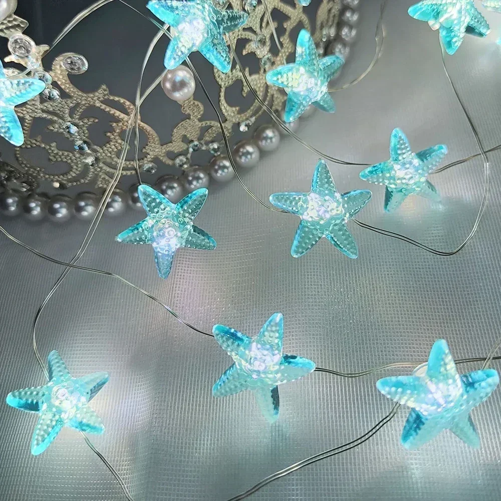 Starfish Fairy Garland Light String, Seahorse Light String, Bateria marinha, Tema do oceano, Festa, Decoração do quarto, 2m, 20LED