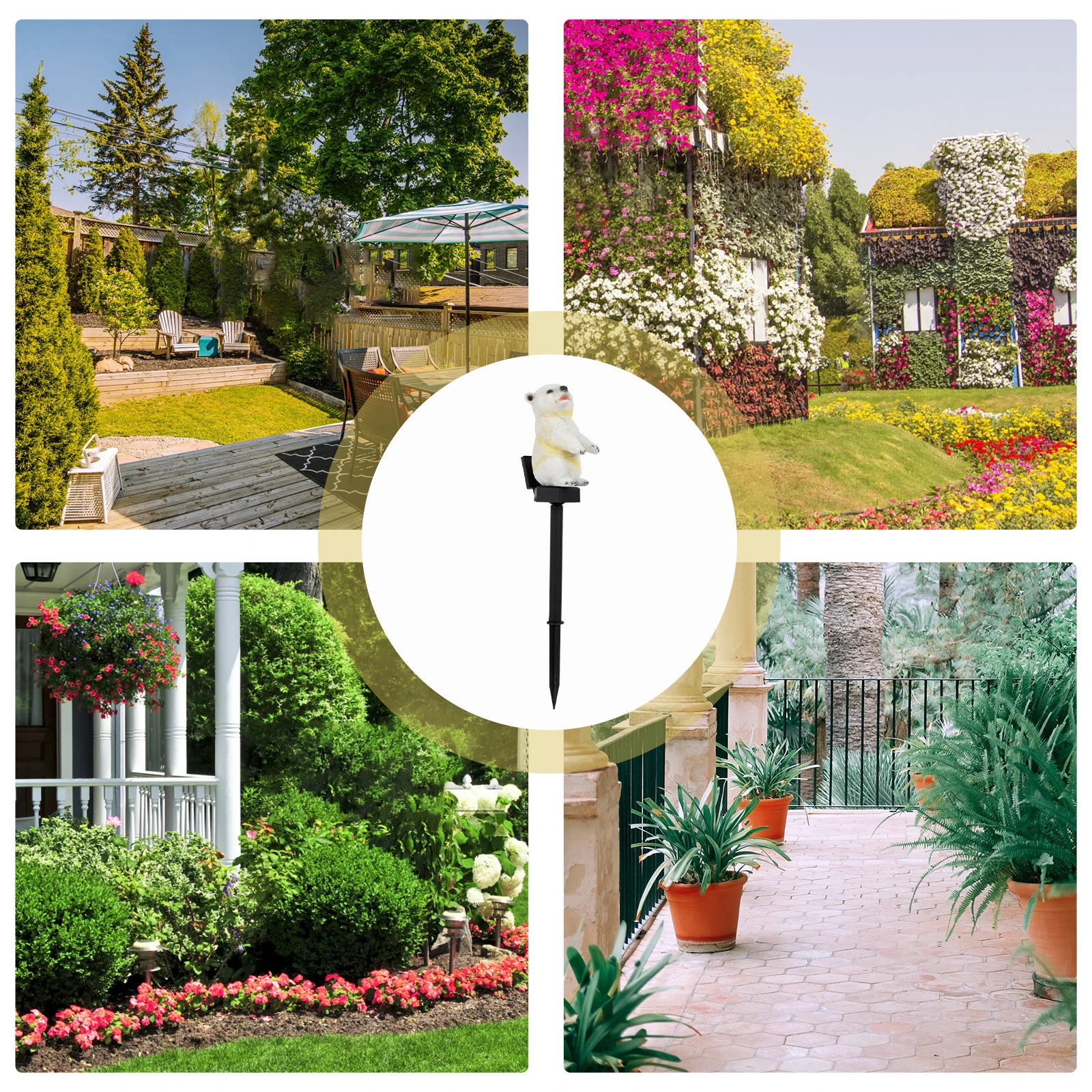 

Solar Powered White Bear Lawn Light Cute Outdoor Decorative Ground Inserted Lamp Garden Yard L Plastic Animal Shape Energy