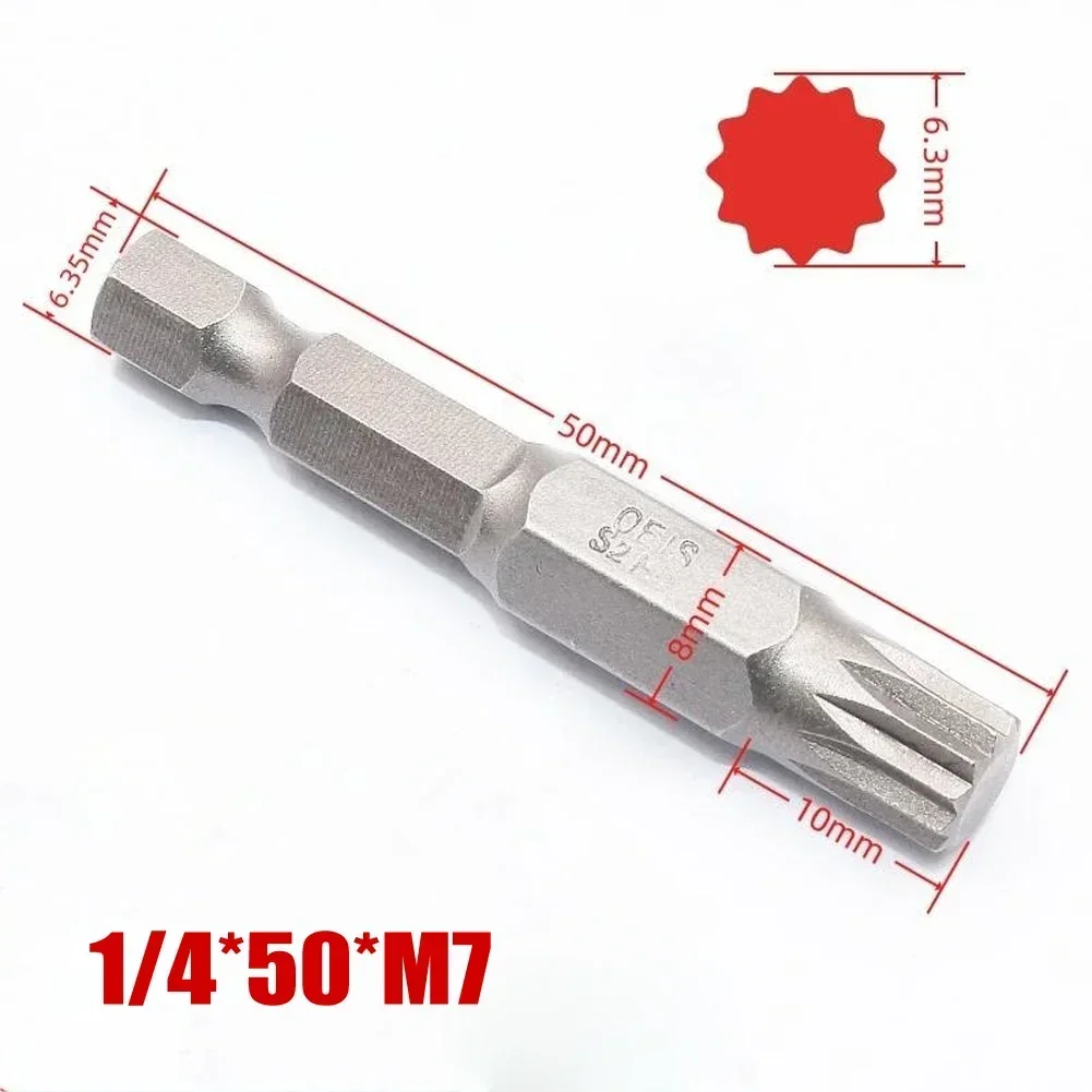 50mm 12 Point Torx Screwdriver Bit 6.35mm Hex Shank Magnetic M4-M-12 Optional Hand Tool Accessories Drill Bits Silver