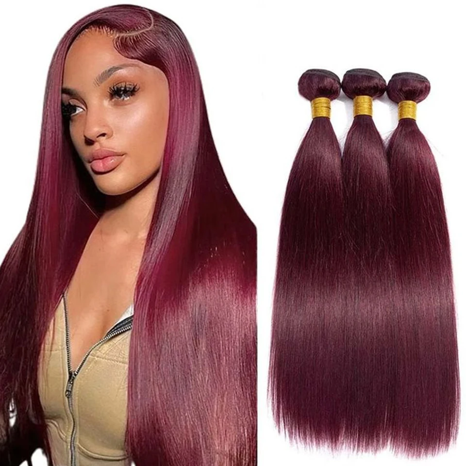 Brazilian 99J Human Hair Bundles Red Bundles Straight Human Hair Bundles Grade 12A Remy Hair 3 Bundles Wine Red Straight Bundles