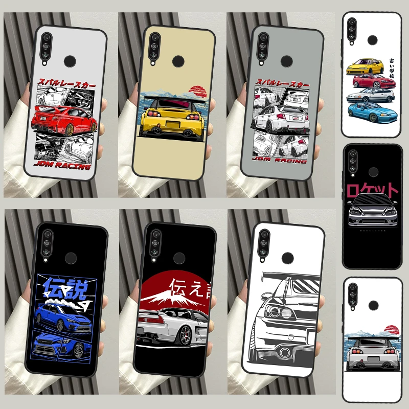 Sport Auto Jdm Drift Case Voor Huawei P30 P20 P50 Pro P40 Lite P Smart 2021 Nova 5T Voor honor X8 X9a 50 70 Cover