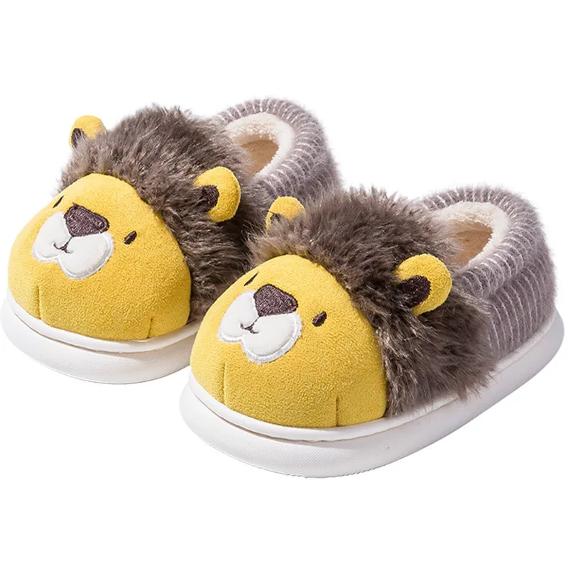 Boys Girls Warm Slippers Cartoon Lion Kids Winter Indoor Household Shoes