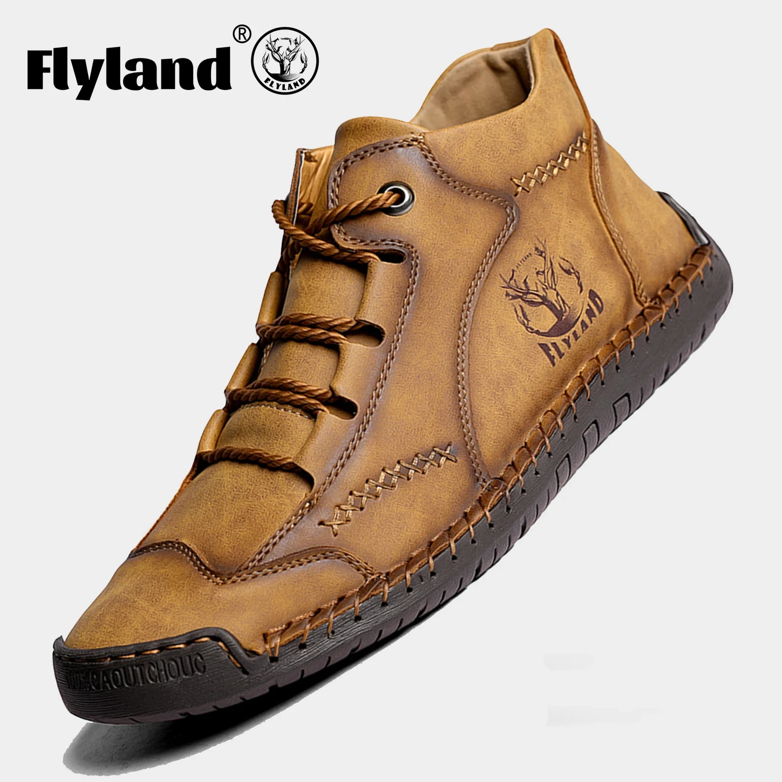 FLYLAND Fashion Men‘s Chukka Boots Casual Handmade Genuine Leather Men Shoes Anti-Slip Male Ankle Boot