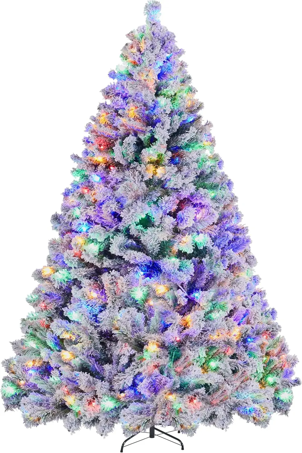 

7.5ft Pre-lit Spruce Artificial Christmas Tree Snow Flocked Tree with 550 Multicolor LED Lights 1284 Branch Tips Metal Stand