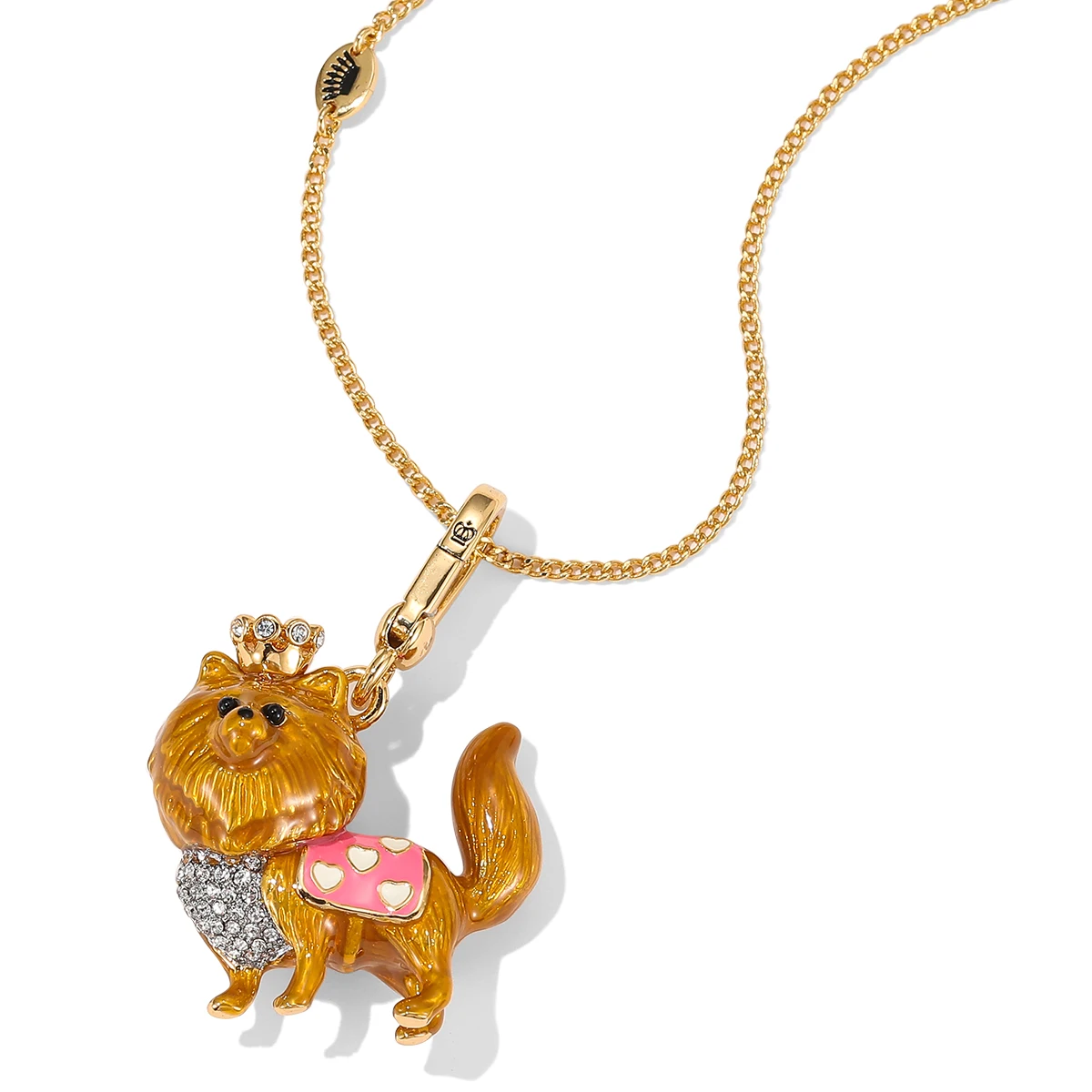 Cute Creative Enamel Colorful 3D Crown Heart Pug Pendant Necklace Fashionable Multifunctional Keychain